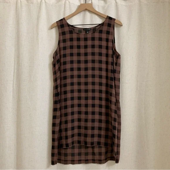 Eileen Fisher 100% Silk Buffalo Check Gingham Print Tunic Dress Large - Picture 1 of 6